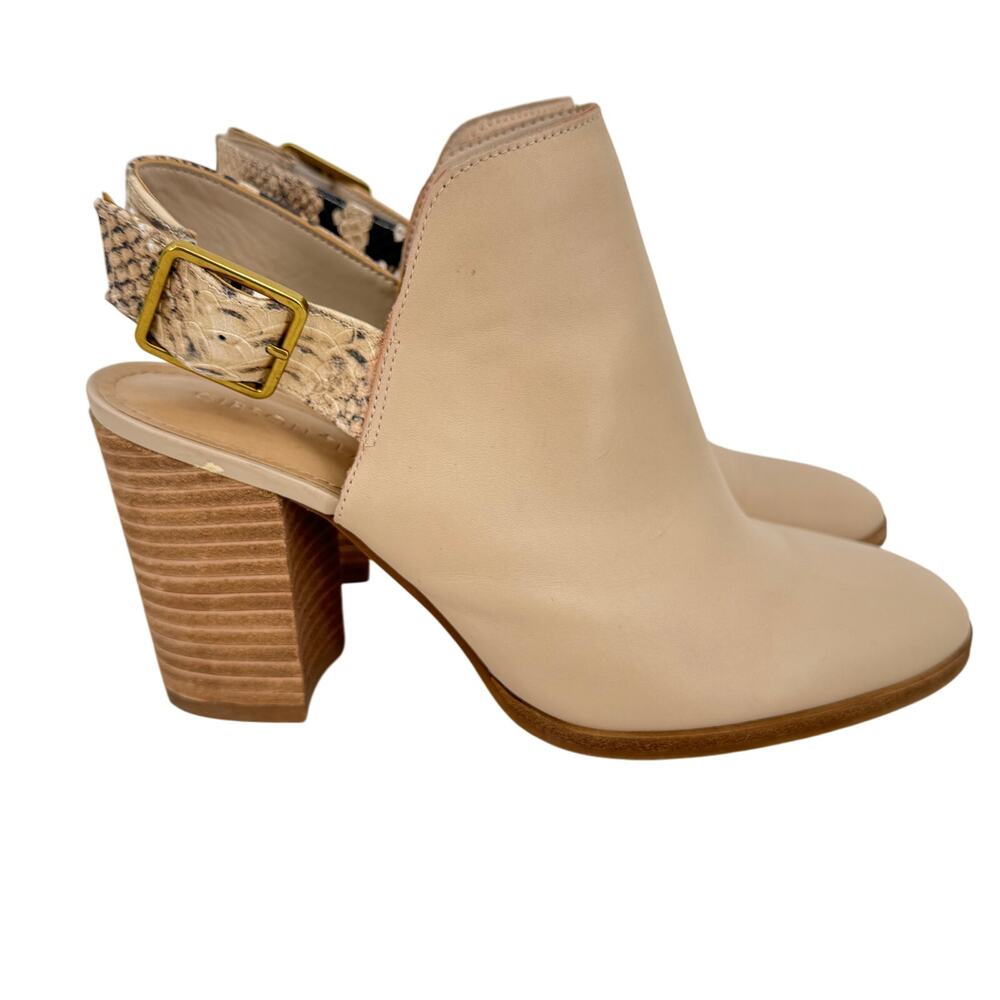 Gibson Latimer slingback snakeskin cow leather block heel ankle boots tan black